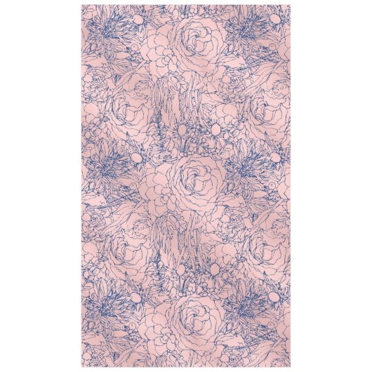 Stijlvol Metallic Navy Blue en Roze Floral Design Tafelkleed (Voorkant)