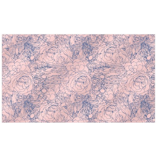 Stijlvol Metallic Navy Blue en Roze Floral Design Tafelkleed (Voorkant (Horizontaal))
