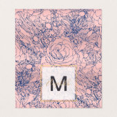 Stijlvol Metallic Navy Blue en Roze Floral Design Visitekaartje (Buitenkant ongevouwen)