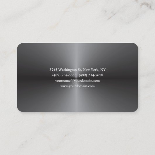 Stijlvol metallisch grijs stijlvol, modern minimal visitekaartje (Achterkant)