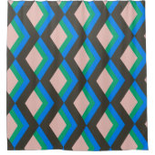 Stijlvol Mid Century Mod Pattern in Blauw en Groen Douchegordijn (Voorkant)