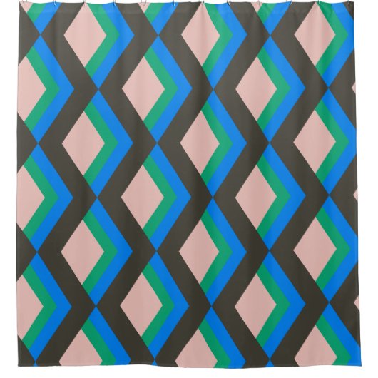 Stijlvol Mid Century Mod Pattern in Blauw en Groen Douchegordijn (Voorkant)