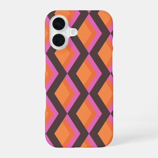 Stijlvol Mid Century Mod Pattern in Pink en Brown iPhone 16 Hoesje (Achterkant)