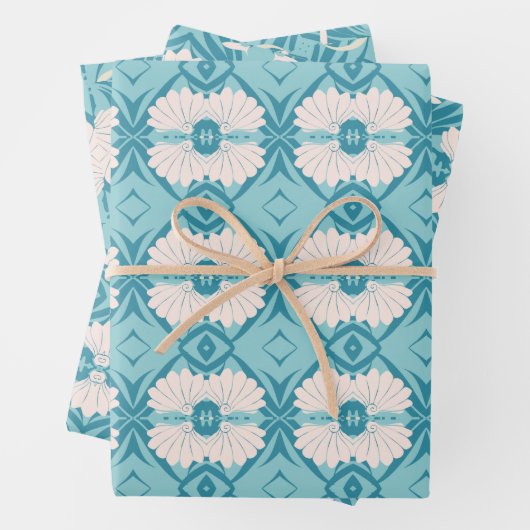 Stijlvol Mid Mod geometrisch patroon in lichtblauw Inpakpapier Vel (In situ)