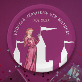 Stijlvol Middeleeuws Girly Donkerroze Princess Cas Papieren Bordje