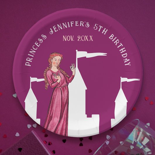 Stijlvol Middeleeuws Girly Donkerroze Princess Cas Papieren Bordje