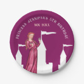Stijlvol Middeleeuws Girly Donkerroze Princess Cas Papieren Bordje (Voorkant)