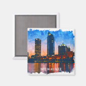 Stijlvol Milwaukee Wisconsin Skyline Panorama Uitz Magneet (Voorkant / Achterkant)
