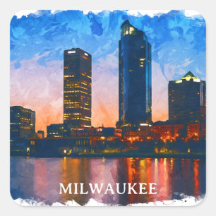 Stijlvol Milwaukee Wisconsin Skyline Panorama Uitz Vierkante Sticker