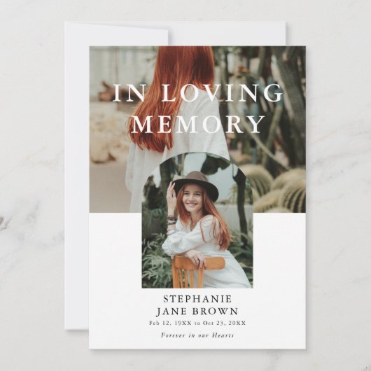 Stijlvol minimaal 2 foto begrafenismonument aankondiging (Voorkant)