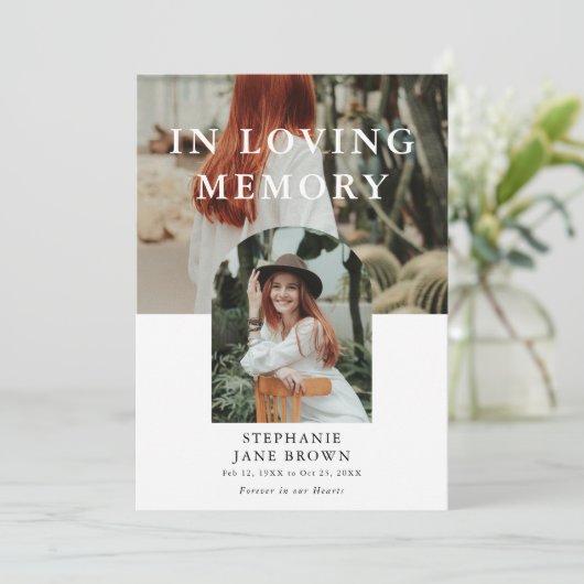 Stijlvol minimaal 2 foto begrafenismonument aankondiging (Staand voorkant)