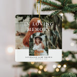 Stijlvol minimaal 2 foto begrafenismonument keramisch ornament<br><div class="desc">Stijlvol Memorial 2 foto kerstversiering. Design beschikt over een boog sjabloon foto bedekken een ander afbeelding van uw keuze,  de tekst 'In Loving Memory',  hun naam en data van leven.</div>
