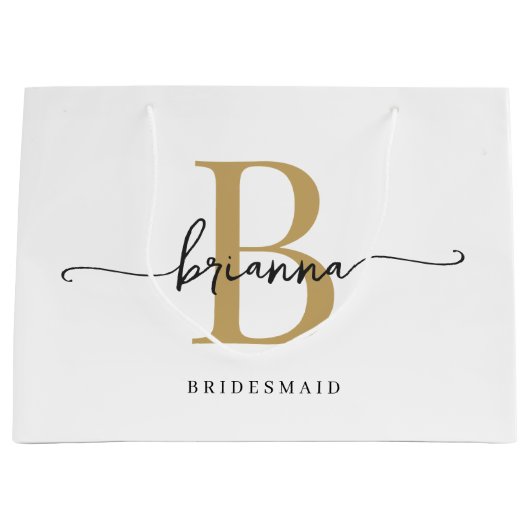 Stijlvol minimaal wit goud monogram girly script groot cadeauzakje (Voorkant)