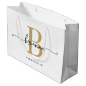 Stijlvol minimaal wit goud monogram girly script groot cadeauzakje (Achterkant Gekanteld)