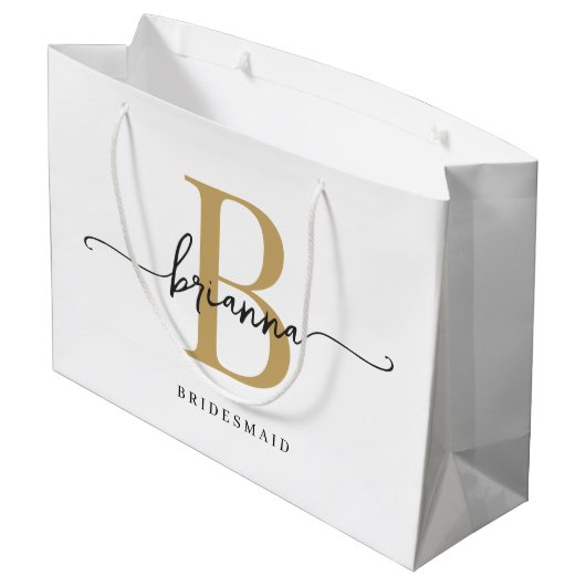 Stijlvol minimaal wit goud monogram girly script groot cadeauzakje (Achterkant Gekanteld)
