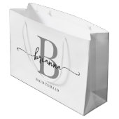 Stijlvol minimaal wit grijs monogram girly script groot cadeauzakje (Achterkant Gekanteld)