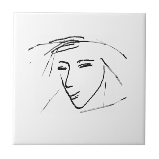 Stijlvol minimalisme White Black Face Sketch Tegeltje (Voorkant)