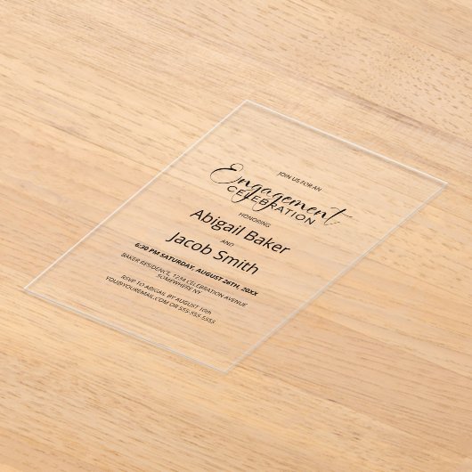 Stijlvol minimalistisch engagement acryl uitnodigingen (Laagn)