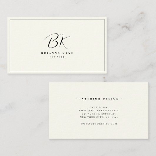 Stijlvol minimalistisch handgeschakeld monogram visitekaartje (Voorkant / Achterkant)