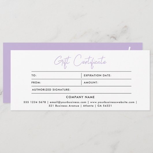 Stijlvol minimalistisch modern Paarse cadeaubon (Voorkant / Achterkant)