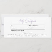 Stijlvol minimalistisch modern Paarse cadeaubon (Voorkant)