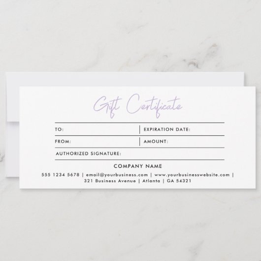 Stijlvol minimalistisch modern Paarse cadeaubon (Voorkant)