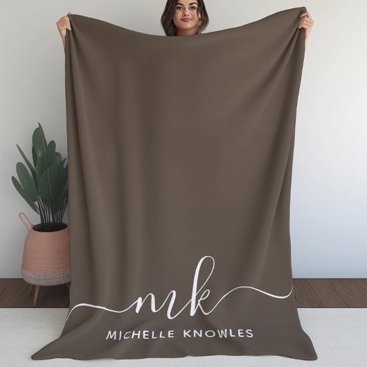 Stijlvol minimalistisch monogram en naam sherpa deken