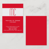 Stijlvol, minimalistisch rood, monogegrammeerd visitekaartje (Voorkant / Achterkant)