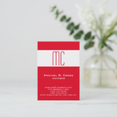 Stijlvol, minimalistisch rood, monogegrammeerd visitekaartje (Staand voorkant)