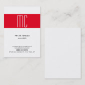 Stijlvol minimalistisch rood streep wit monogram visitekaartje (Voorkant / Achterkant)