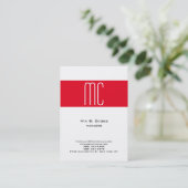 Stijlvol minimalistisch rood streep wit monogram visitekaartje (Staand voorkant)