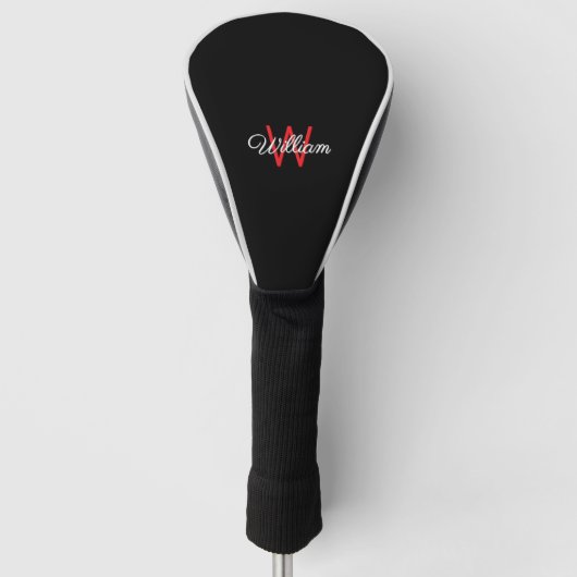 Stijlvol minimalistisch zwart rood met monogram golfheadcover (Voorkant)