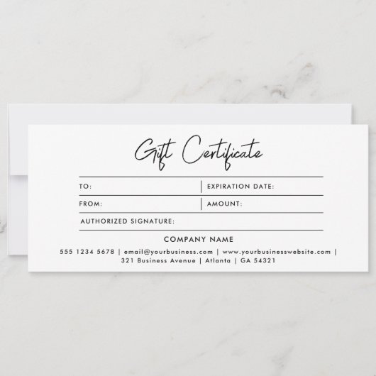 Stijlvol minimalistisch zwart-wit cadeaubon (Voorkant)