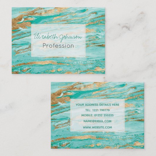 Stijlvol Mint Gold Abstract marble Liquid Paint Visitekaartje (Voorkant / Achterkant)