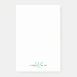 Stijlvol Mint Green Chic Script Monogram penseel Post-it® Notes