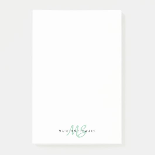 Stijlvol Mint Green Chic Script Monogram penseel Post-it® Notes (Voorkant)