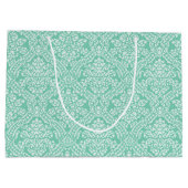 Stijlvol Mint Green Damask Monogram met naam Large Cadeautasje (Achterkant)