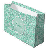 Stijlvol Mint Green Damask Monogram met naam Large Cadeautasje (Voorkant Gekanteld)