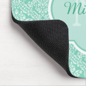 Stijlvol Mint Green Damask Monogram met naam Muismat (Hoek)