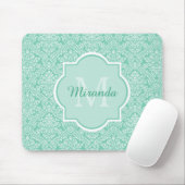 Stijlvol Mint Green Damask Monogram met naam Muismat (Met muis)