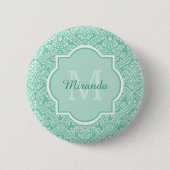 Stijlvol Mint Green Damask Monogram met naam Ronde Button 5,7 Cm (Voorkant)