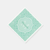 Stijlvol Mint Green Damask Monogram met naam Servetten (Hoek)