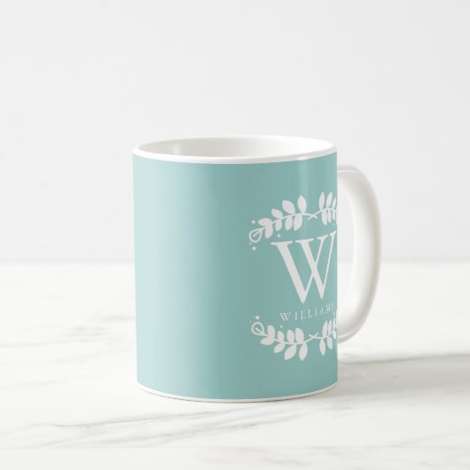 Stijlvol Mint Green Monogram Koffiemok (Voorkant rechts)