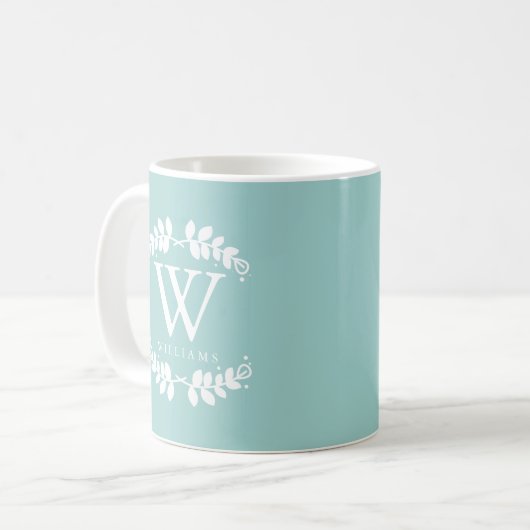 Stijlvol Mint Green Monogram Koffiemok (Voorkant links)