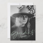 Stijlvol Mint Green Script Photo Afstuderen Aankondiging (Voorkant)