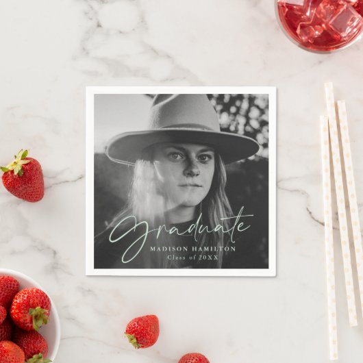 Stijlvol Mint Green Script Photo Afstuderen Servet (Insitu)