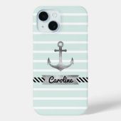 Stijlvol Mint Green Stripes Waterverf Anchor Case-Mate iPhone Case (Achterkant)