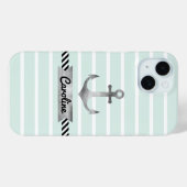 Stijlvol Mint Green Stripes Waterverf Anchor Case-Mate iPhone Case (Achterkant (horizontaal))