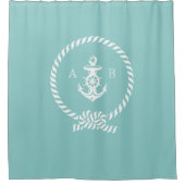 Stijlvol Mint Nautical Rope en Anchor Monogram Douchegordijn (Voorkant)