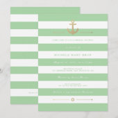 Stijlvol Mint Striped Nautical Vrijgezellenfeest n Kaart (Voorkant / Achterkant)